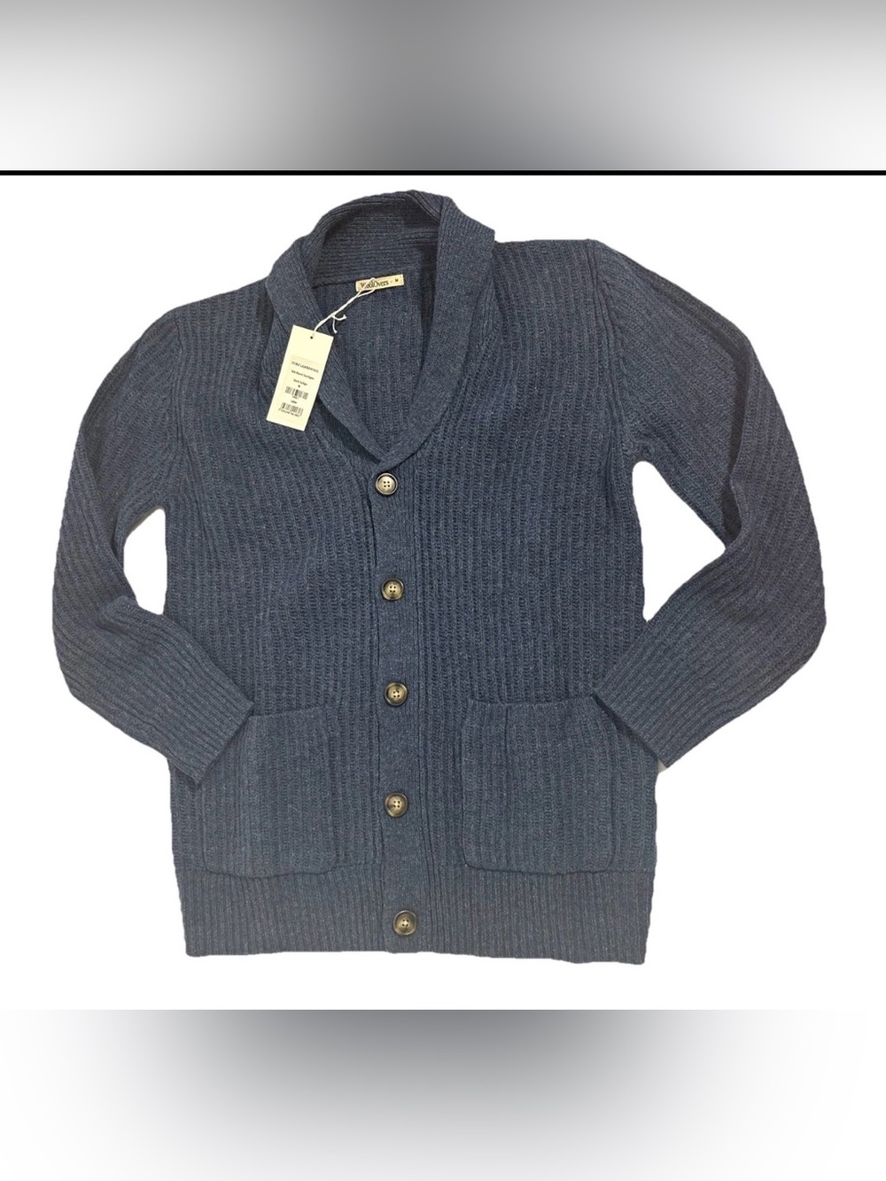 Woolovers Cardigan Size M Women's Blue Open Front Merino Wool Cashmere Lambwool